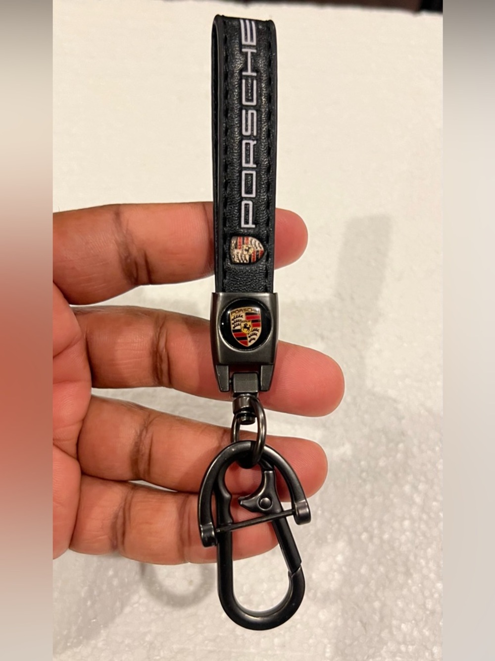 Black & Silver Leather Gray Keychain